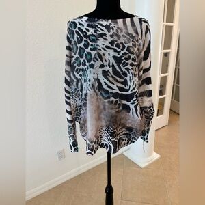 Moda Wild Patterned Blouse with Black and Brown Accents ONE SIZE